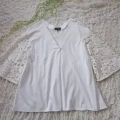 未使用級美品♡セオリー 袖レース スキッパーカットソー ブラウス 白 Sのサムネイル