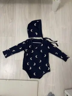 ネイビー月模様ロンパース90cmボンネット付き