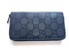 GUCCI グッチ GG柄 ラウンドファスナー 長財布 黒　ナイロン×レザー