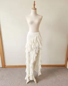 ベリーダンス レッスン着 ストレッチフリルスリットスカート ホワイト