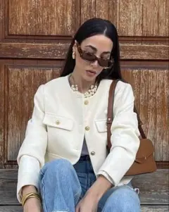 SHEIN ツイード ジャケット ホワイトのサムネイル