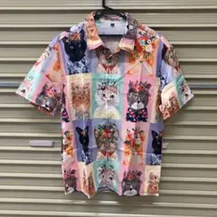 個性的 花柄猫 ネコ ねこ アロハシャツ 派手 XL ファンシー カラフル