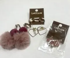 【まとめ売り】イヤリング　ハート　花　ノンホールピアス　ハンドメイド　ピンク