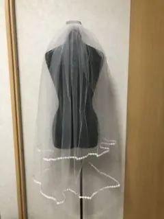 ウエディングベール　ミドル丈　ホワイト　花レース縁　披露宴　結婚式　写真婚　花嫁