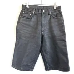 レザーパンツ 本革 ハーフ (M) リアルレザー 牛革 黒 裏地迷彩 カジュアル