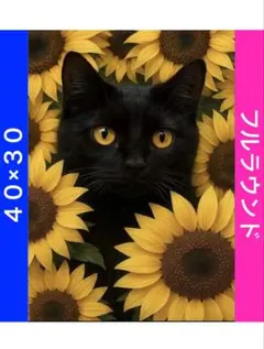 ダイヤモンドアートキットN-1132向日葵と黒猫 ビーズ アート ハンドメイド