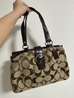 COACH コーチ ショルダーバッグ 肩掛け ブラウン シグネチャー レザー