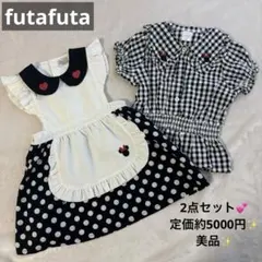 美品✨フタフタ　ミニー　エプロンドレス　ブラウス　セット　90 ディズニー　刺繍