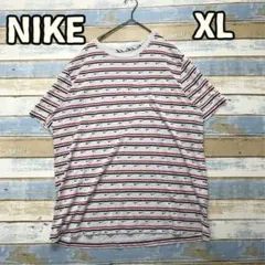 NIKE Tシャツ 白赤 XL 総柄 スウッシュ ボーダー メンズ【う831】のサムネイル