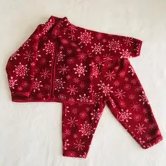 モンベル クリスマス赤い雪柄 フリースアウター セットアップ美品かわいい90