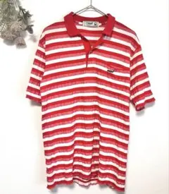 【クロコダイル】ポロシャツ ワニロゴ 刺繍ワッペン ボーダー 綿100%《L》