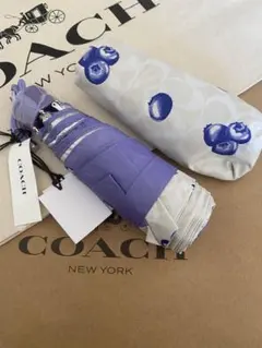 【COACH CR908】アンブレラ・シグネチャー ブルーベリー 折り畳み傘のサムネイル