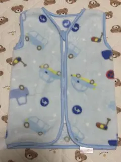 青いフリースベビースリーパー 50～80cm 車と飛行機柄