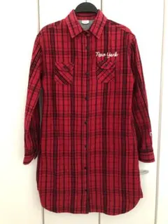 チャンピオン　赤チェック柄長袖ワンピース