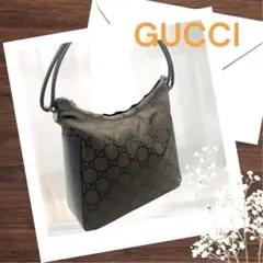 GUCCI GG柄キャンバス ワンショルダーバッグ ブラウン　レザー　自立型