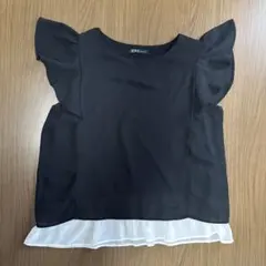 C.D.S BASIC フリル袖 半袖ブラウス ブラック×ホワイトのサムネイル