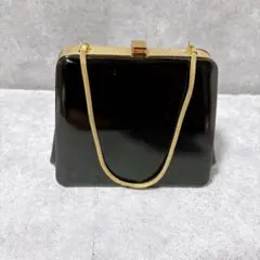 ヴィンテージ PEACOCK ピーコック 鏡面 本革 レザー ハンドバッグ 黒 