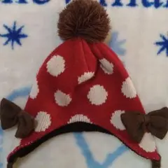 赤白水玉　キッズサイズ　ニット帽　50〜52センチ