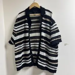H&M クロシェニット カーディガン L ボーダー 透かし編み 半袖