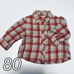 ベビー トップス 長袖 ネルシャツ チェック レッド 80cm