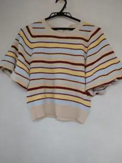 LillyBrownストライプニット 半袖リボン付き Mサイズ