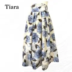 Tiara グランチューリップ プリント タックフレアスカート ブルー系