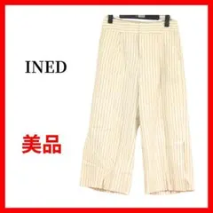 INED イネド ワイドパンツ S ストライプ リネン混 ベージュ　B842