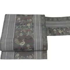 仕立て品 全通柄 孔雀羽ジャガード生地 袋帯／ブラック 仕立て品 全通柄 孔雀羽ジャガード生地 袋帯／ブラック 仕立て品 全通柄