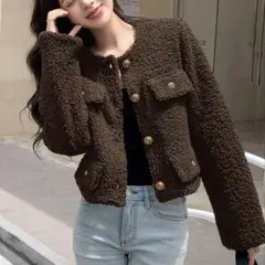 ボアジャケット ブラウン 茶色 長袖 SHEIN