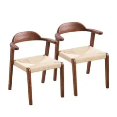 ダイニングチェア　2脚セット　ハーフアーム　頑丈　お掃除ロボット対応　BROWN