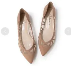 【美品】幾何学柄チュールフラットシューズ （ピンク合皮スエード）