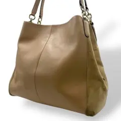 良品 コーチ トートバッグ 3層 大容量 レザー スエード ベージュ 茶