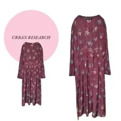 【アーバンリサーチ】花柄ドット♡ロングワンピースVネック♡長袖【F】左右ポケット