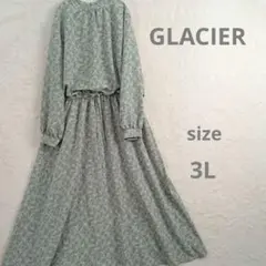 【GLACIER】ボタニカル総柄 3L フレアロングワンピース 新品