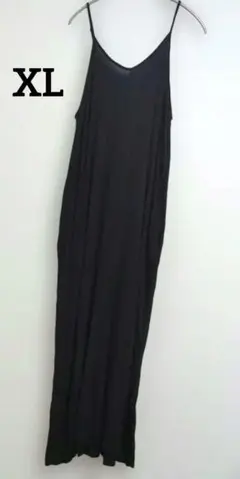 海外古着 キャミ ロングワンピース ブラック 黒 XL 無地 シンプル
