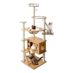 キャットタワー 木製 スリム 宇宙船 据え置き 厚さを増した板材 キャットハウスのサムネイル