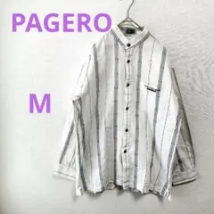 PAGERO【M】 ホワイトストライプ 長袖シャツ コットン　リネンカジュアル