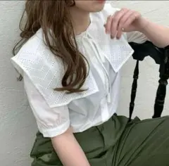 ナイスクラップ NICE CLAUP ブラウス【S 相当】半袖 ビッグカラー