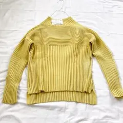リブ編みハイネックニット イエロー クリーニング済　M