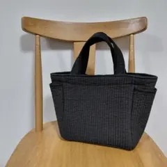ヌビバッグ　サブバッグ　トートバッグ　両サイドポケット付　ブラック　ハンドメイド