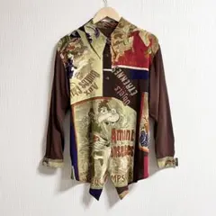 ヴィンテージ　古着　アート風プリント 変形　長袖シャツ　個性的