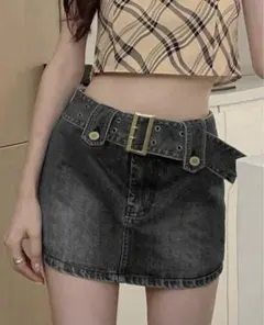 SHEIN デニムタイトスカート ベルト付き キュロット