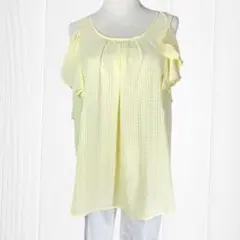 【美品】イエローフリル袖 ブラウス 涙開きボタン タック Mサイズ イング