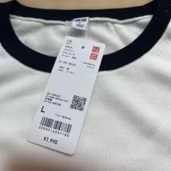 【新品】UNIQLO UVカットクルーネックセーター 半袖 オフホワイト Lのサムネイル