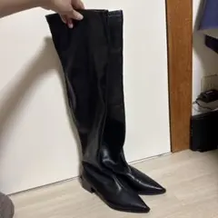 黒い合成皮革ロングブーツ 24cm