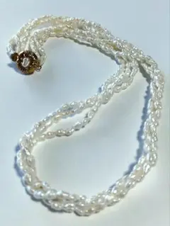 3連 淡水パール ネックレス シルバー 刻印 45cm 真珠 チョーカー 金
