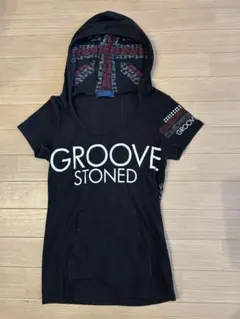 半袖パーカー ユニオンジャック風プリント ブラック M タイトシルエット