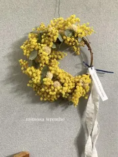 【017】ミモザとユーカリのリース　ウェルカムリース　玄関リース　ドライフラワー