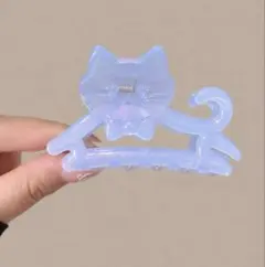 猫モチーフ ヘアクリップ ラメ入り ブルーのサムネイル