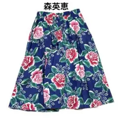 【森英恵 VIVID BOUTIQUE 】麻混キュロットパンツ ネイビー薔薇柄のサムネイル
